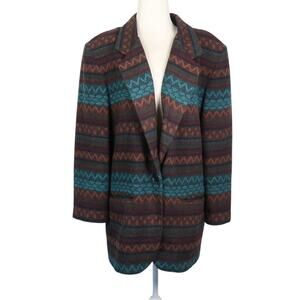 Vintage 80s Casablanca Brown Blue Geometric Print Wool Blazer Jacket 10